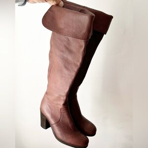 Browns ID Brown Leather Knee High Boots Optional Brass Harness Strap Sz 38